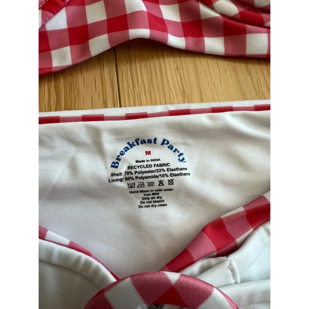 NEW Breakfast Party Cherry Waffle Gingham Bikini Swim Suit High Waist Retro Sz M